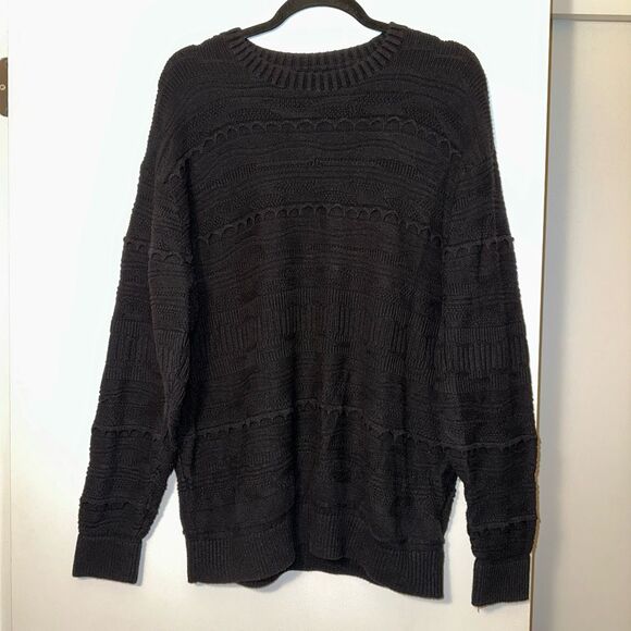 Hollister Men’s Solid Black Crew Cable Knit Sweater Size Large Gently Worn - Picture 1 of 12